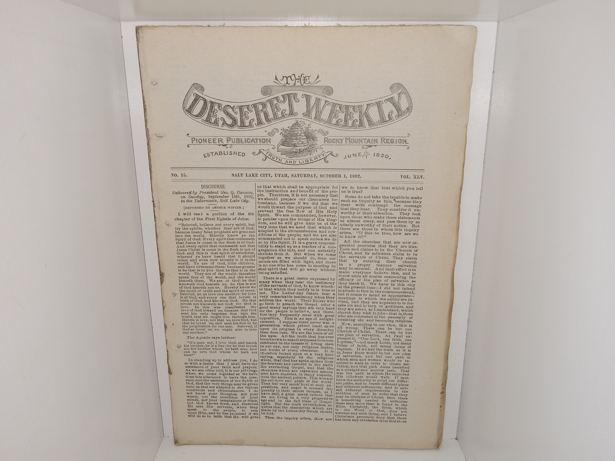 The Deseret Weekly: Vol. 45, No. 15, Salt Lake City, Utah, Saturday, October 1, 1892 (1892)
