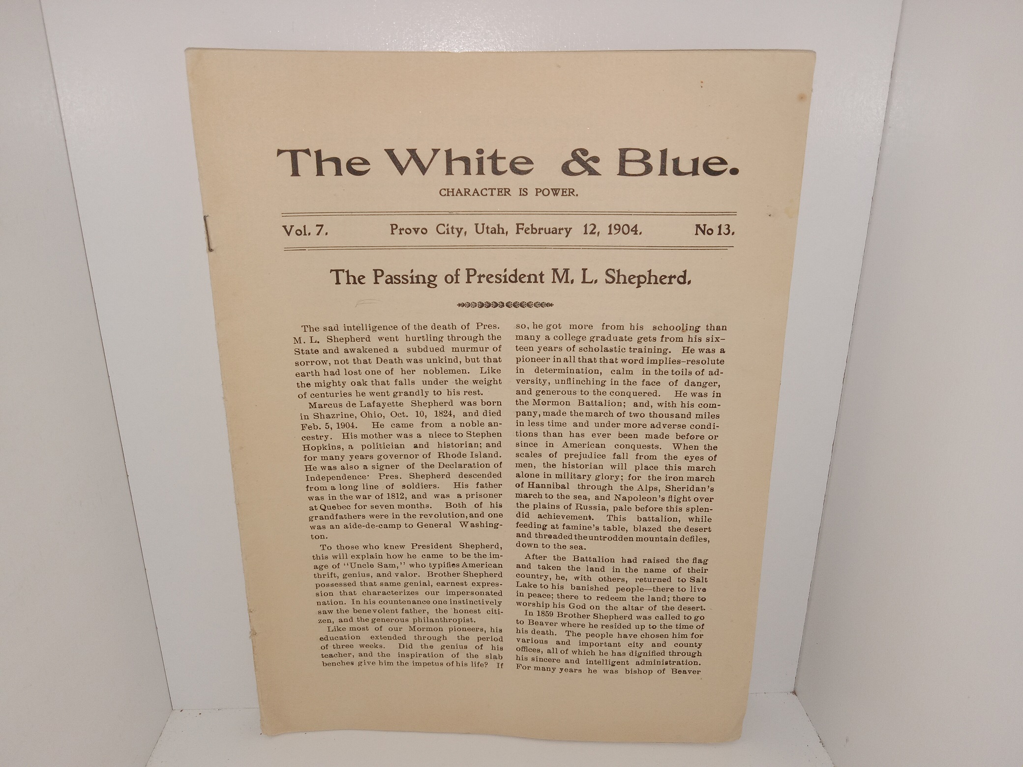 The White & Blue: Vol. 7, No. 13, Provo City, Utah, February 12, 1904 (1904)
