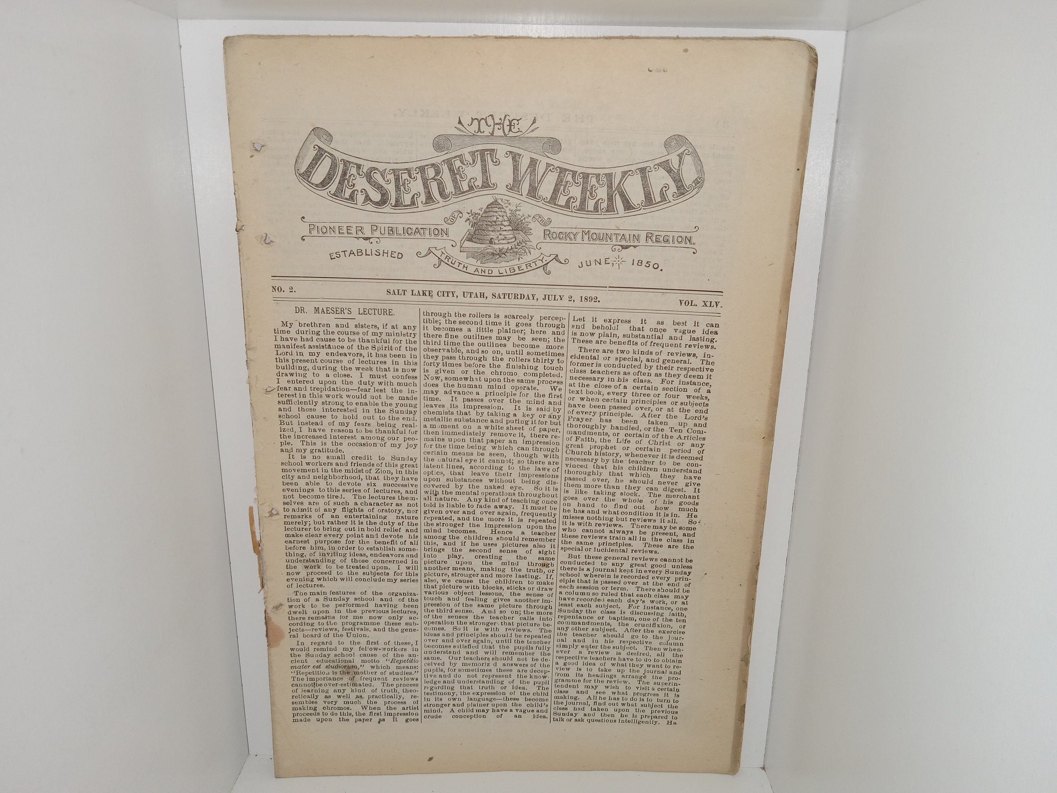 The Deseret Weekly: Vol. 45, No. 2, Salt Lake City, Utah, Saturday, July 2, 1892 (1892)