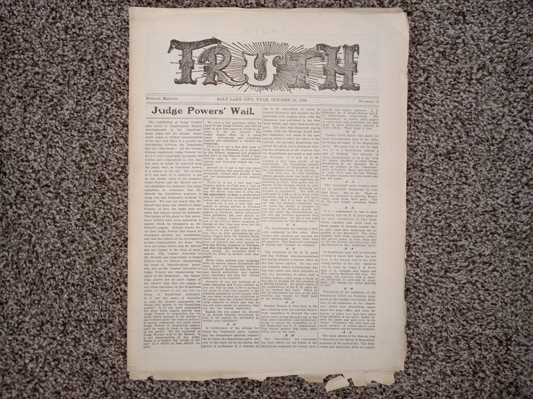 Truth: Special Edition, Salt Lake City, Utah, October 19, 1904 (Newspaper) (1904)