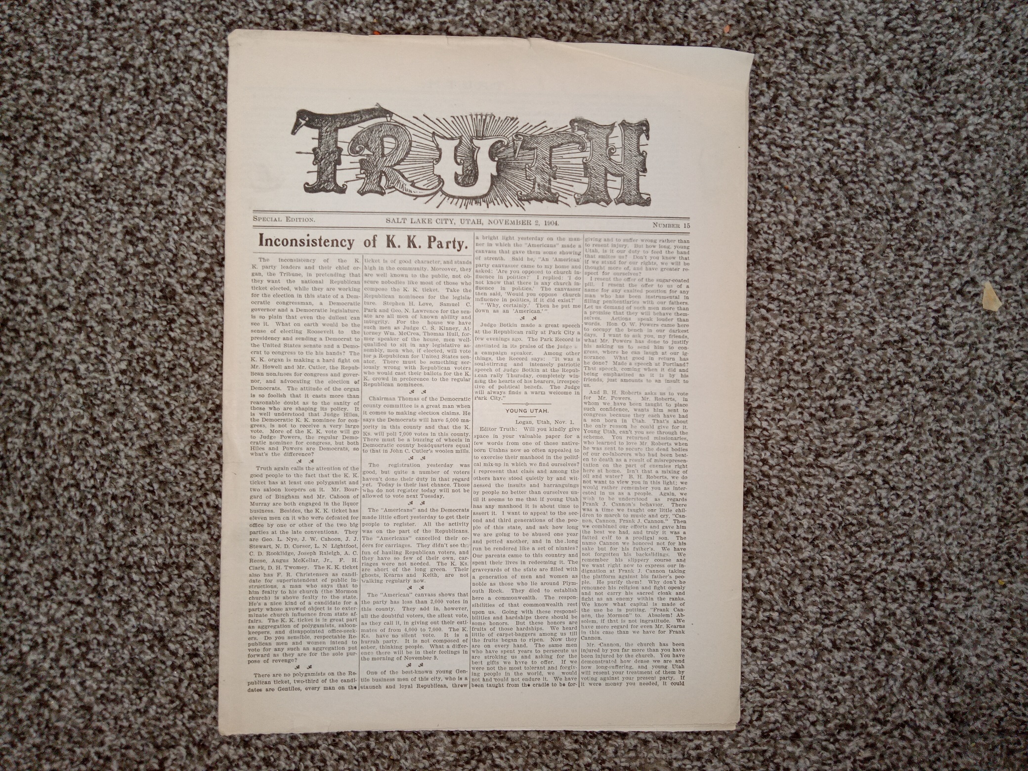 Truth: Special Edition, Salt Lake City, Utah, November 2, 1904 (Newspaper) (Uncut) (1904)