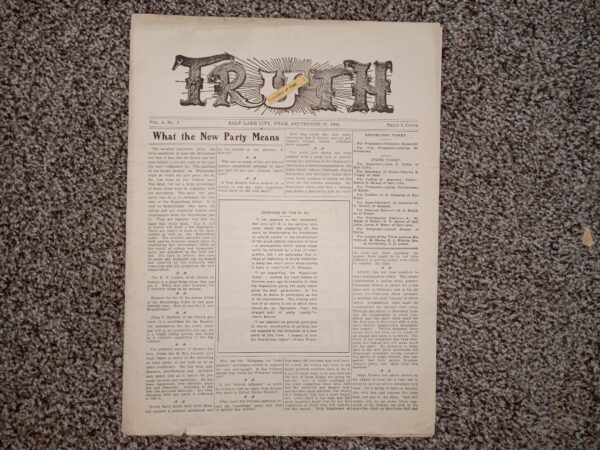 Truth: Vol. 4, No. 3, Salt Lake City, Utah, September 17, 1904 (Newspaper) (1904)