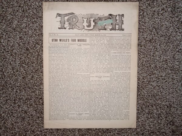 Truth: Vol. 4, No. 26, Salt Lake City, Utah, March 11, 1905 (Newspaper) (1905)