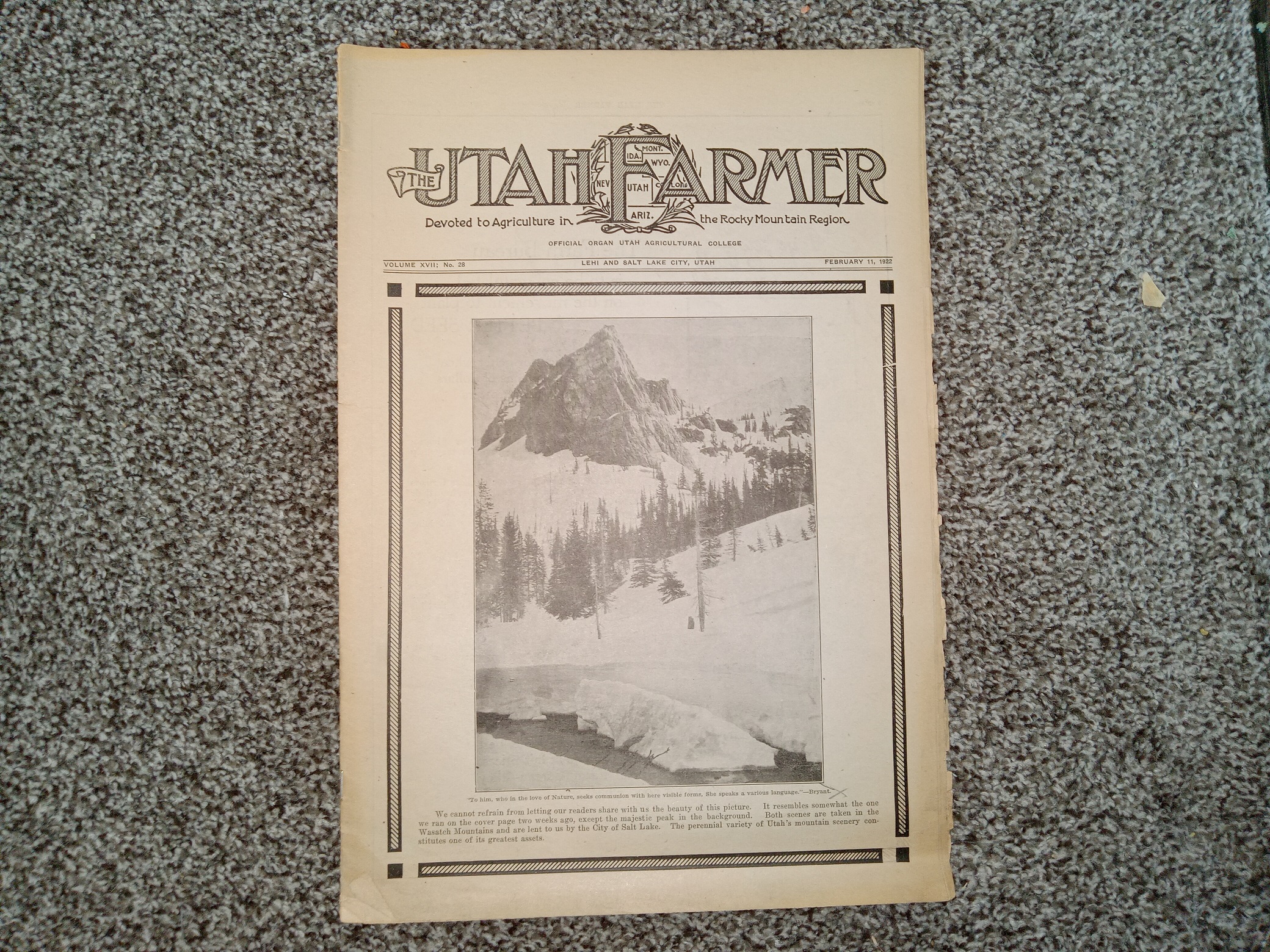 The Utah Farmer: Vol. 17, No. 28, Lehi and Salt Lake City, Utah, February 11, 1922 (Newspaper) (1922)