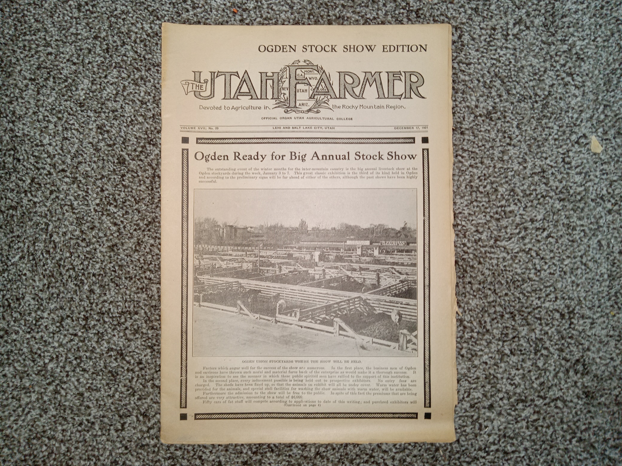 The Utah Farmer (Ogden Stock Show Edition): Vol. 17, No. 20, Lehi and Salt Lake City, Utah, December 17, 1921 (Newspaper) (1921)