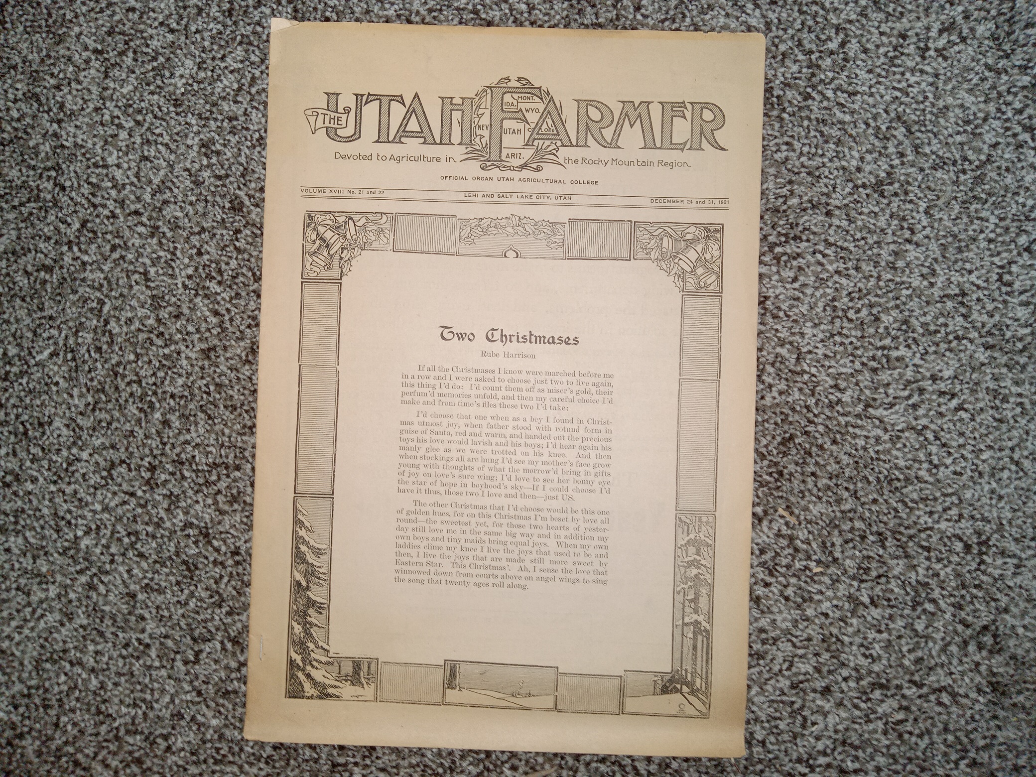 The Utah Farmer: Vol. 17, No. 21 and 22, Lehi and Salt Lake City, Utah, December 24 and 31, 1921 (Newspaper) (1921)
