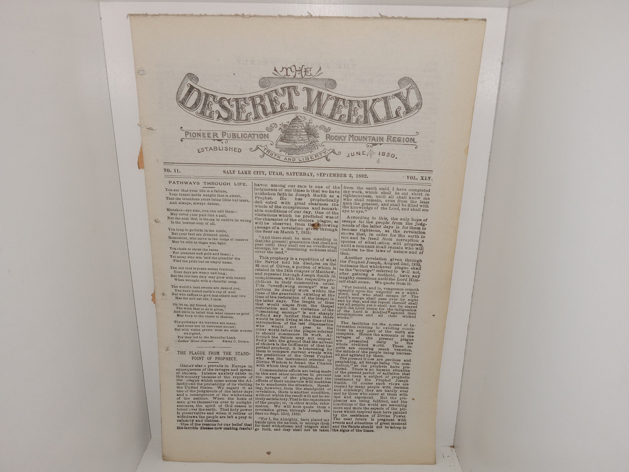 The Deseret Weekly; Vol. 45, No. 11, Salt Lake City, Utah, Saturday, September 3, 1892 (1892)