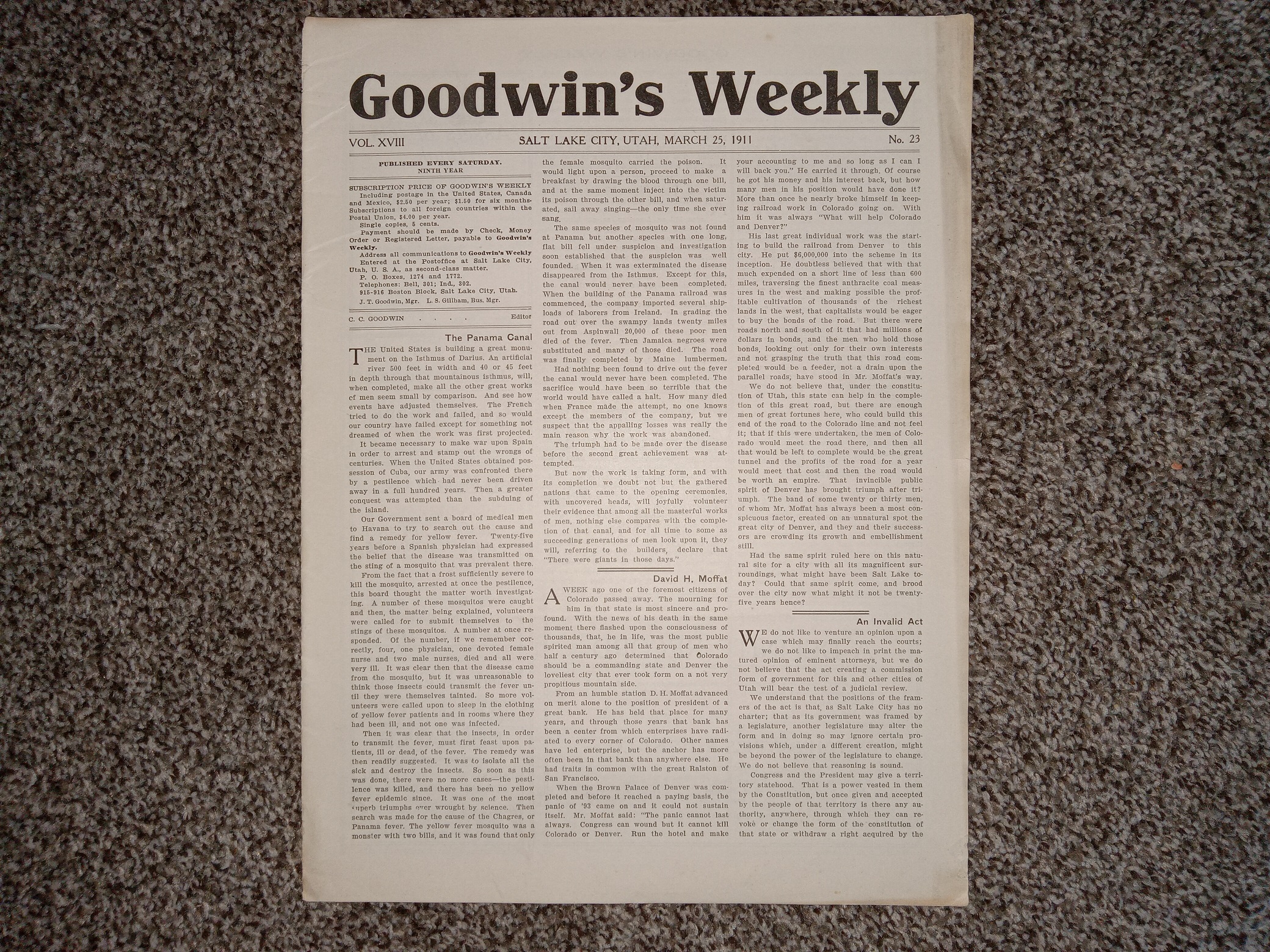 Goodwin’s Weekly: Vol. 18, No. 23, Salt Lake City, Utah, March 25, 1911 (Newspaper) (1911)