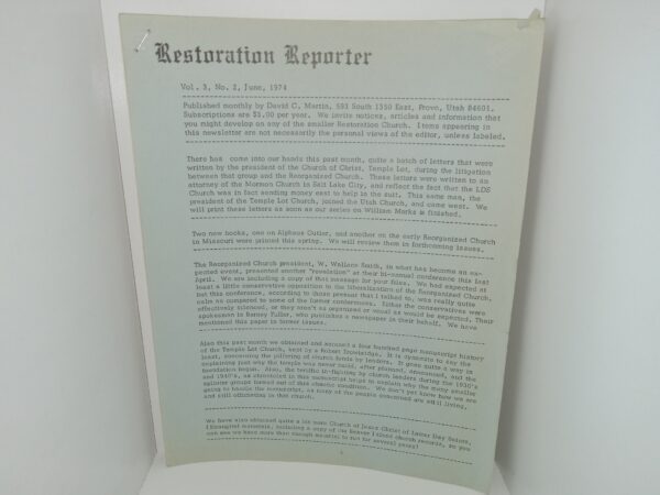 Restoration Reporter: Vol. 3, No. 2, June, 1974 (1974)