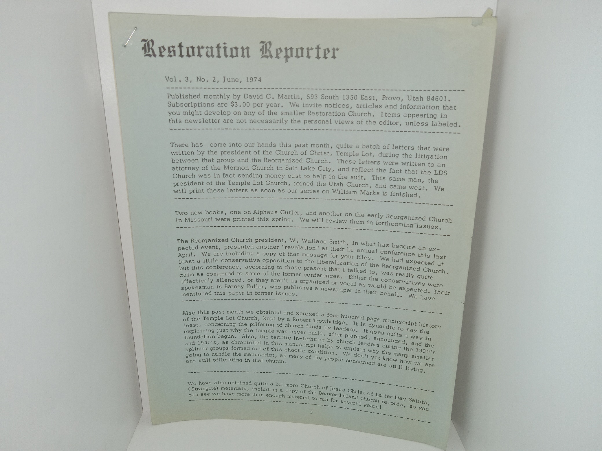 Restoration Reporter: Vol. 3, No. 2, June, 1974 (1974)