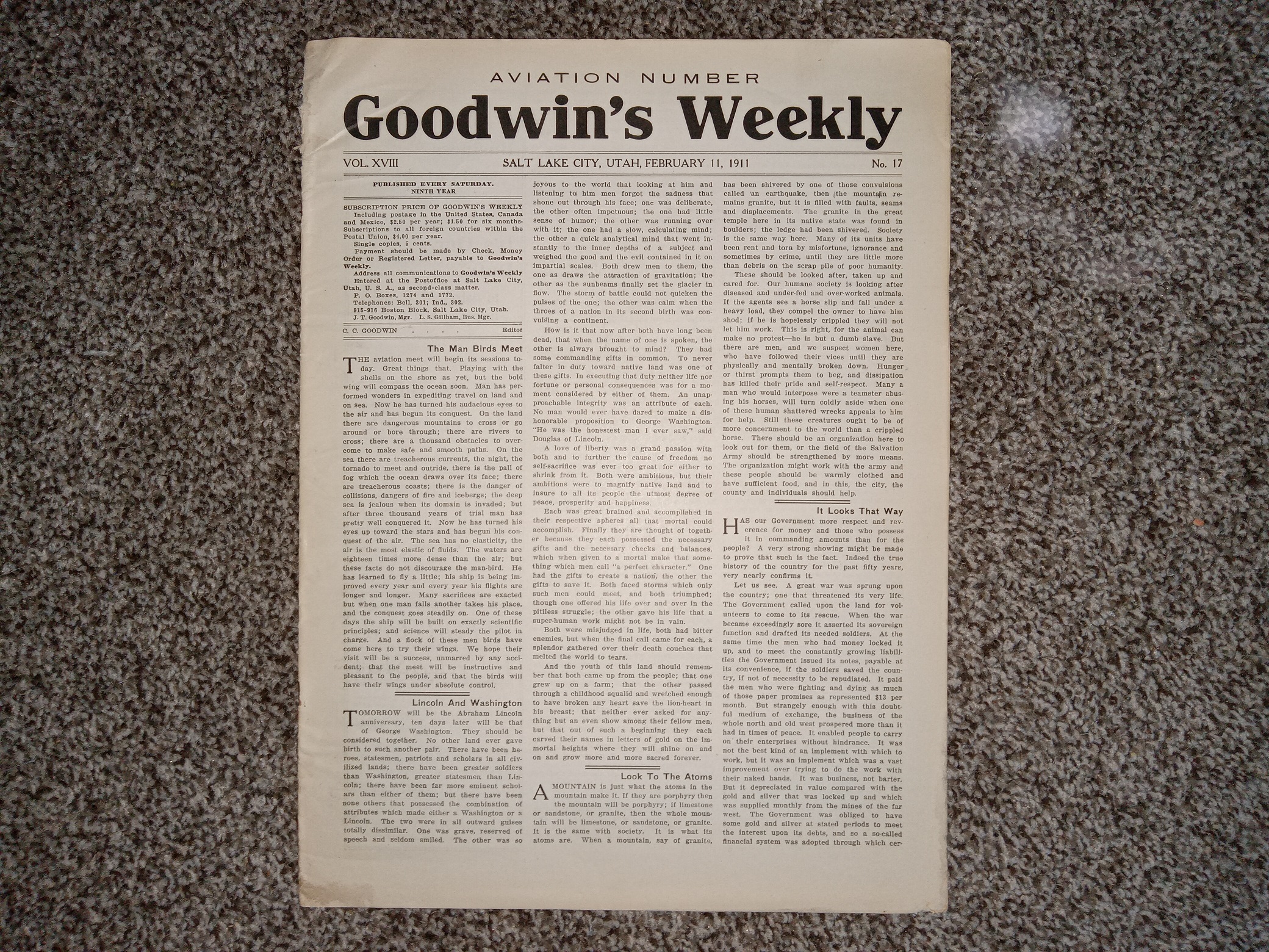Goodwin’s Weekly: Aviation Number: Vol. 18, No. 17, Salt Lake City, Utah, February 11, 1911 (Newspaper) (1911)