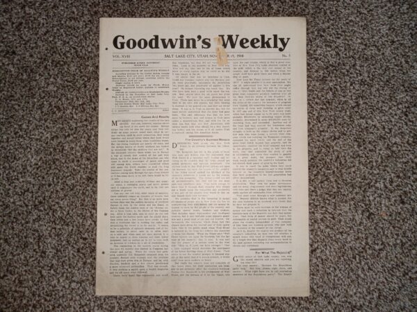Goodwin’s Weekly: Vol. 18, No. 5, Salt Lake City, Utah, November 19, 1910 (Newspaper) (1910)