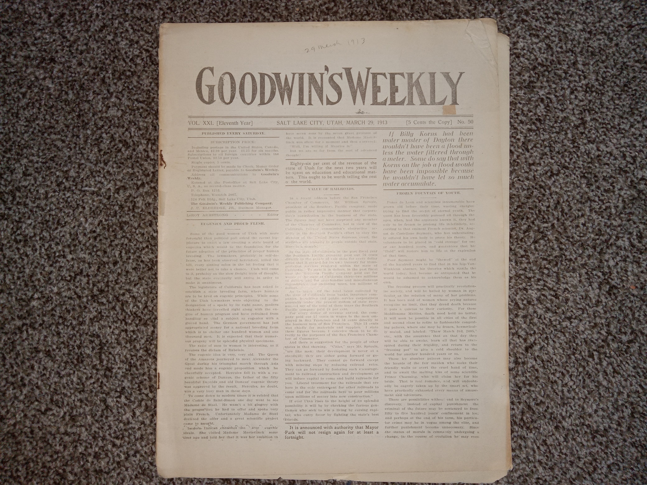 Goodwin’s Weekly: Vol. 41, No. 50, Salt Lake City, Utah, March 29, 1913 (Newspaper) (1913)