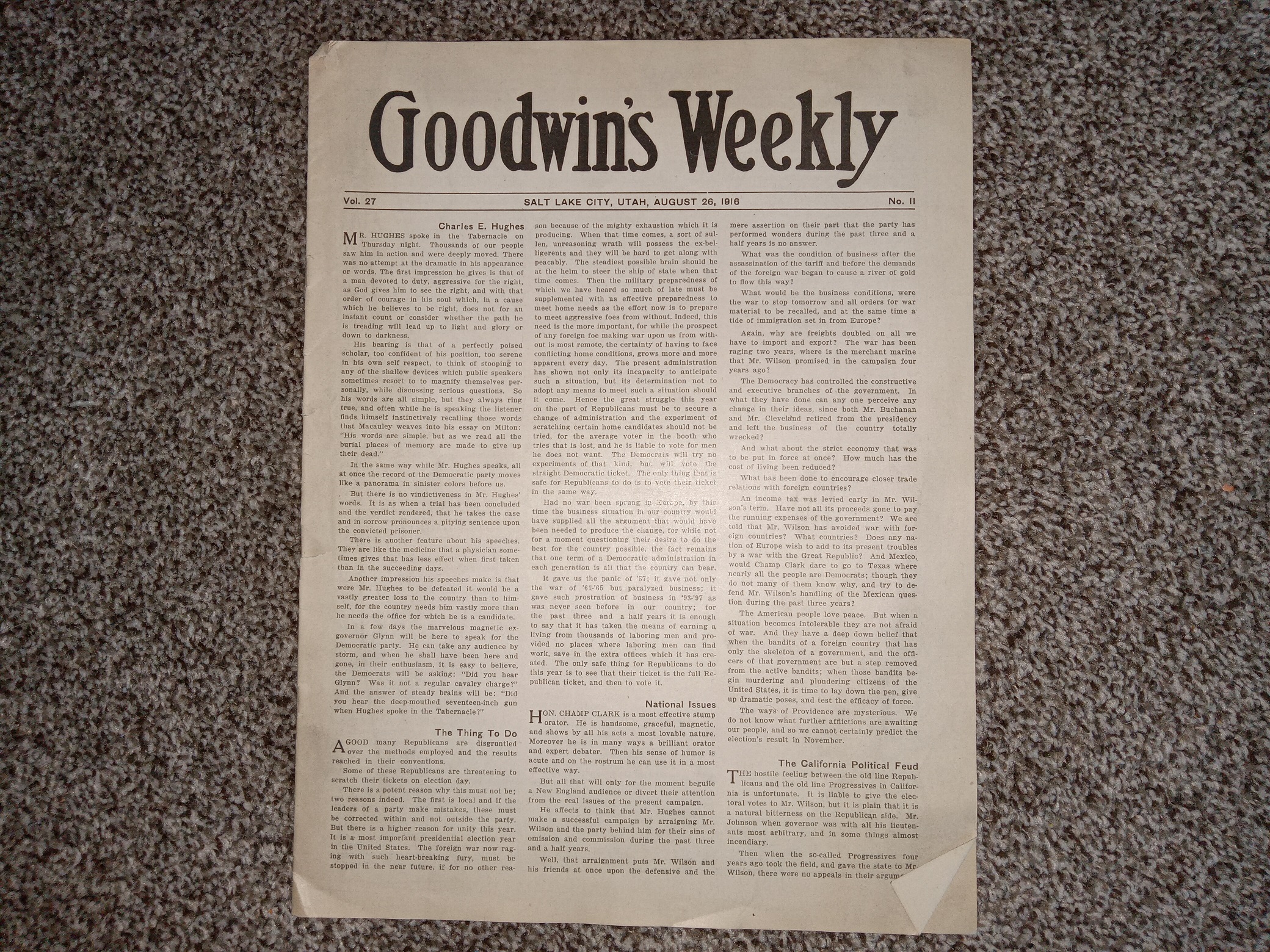 Goodwin’s Weekly: Vol. 27, No. 11, Salt Lake City, Utah, August 26, 1916 (Newspaper) (1916)