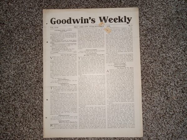 Goodwin's Weekly: Vol. 18, No. 3, Salt Lake City, Utah, November..., 1910 (Newspaper) (1910)