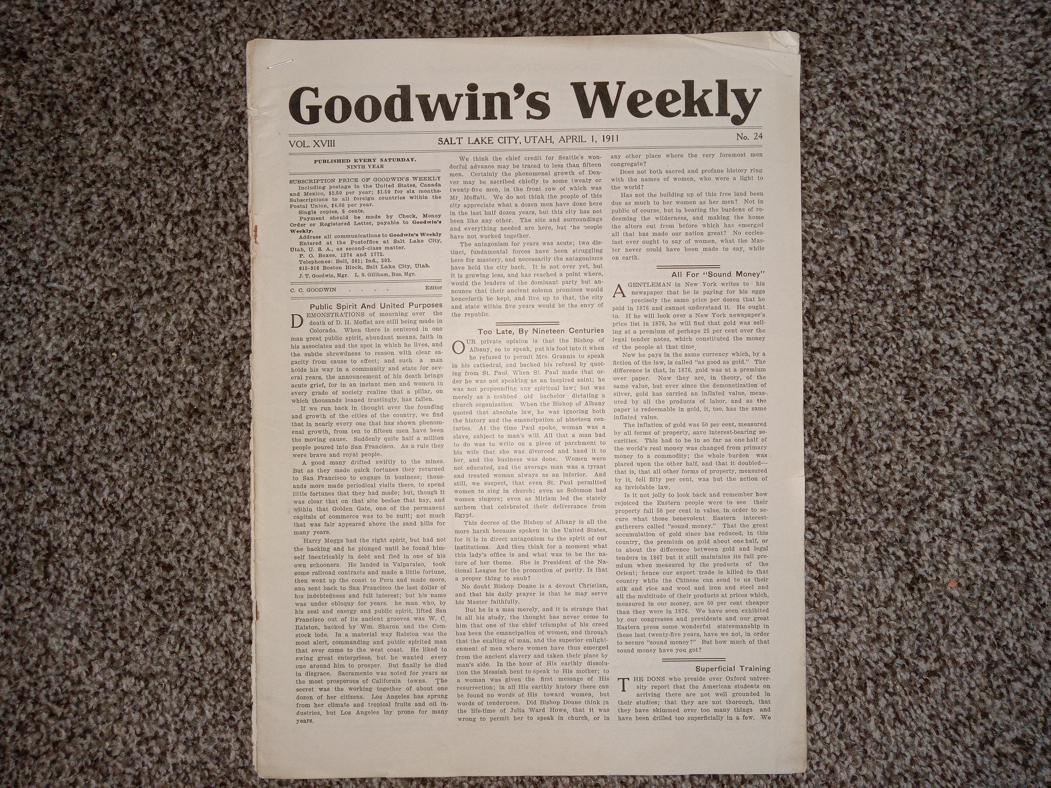 Goodwin’s Weekly: Vol. 18, No. 24, Salt Lake City, Utah, April 1, 1911 (Newspaper) (1911)