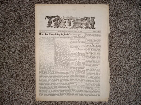 Truth: Vol. 4, No. 13, Salt lake City, Utah, October 10, 1904 (Newspaper) (Uncut)  (1904)