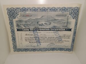 Lucky Mc. Uranium Corporation Certificate for 5,000 Shares, Dated July 19, 1956