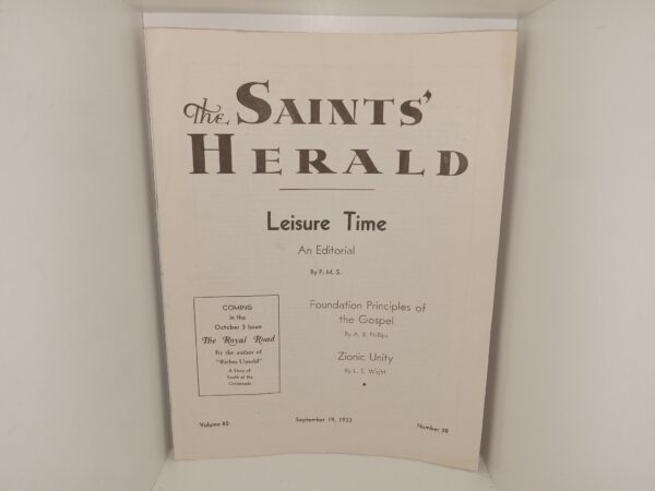 The Saints' Herald: Vol. 80, No. 38, September 19, 1933 (1933)