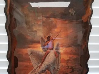 Restrictions Print --- by Famous Artist John Pitre -- On Wood with Glossy Acrylic Finnish -- "Acrylic Angel Art on Scallop Edge Wood 22x16x1"