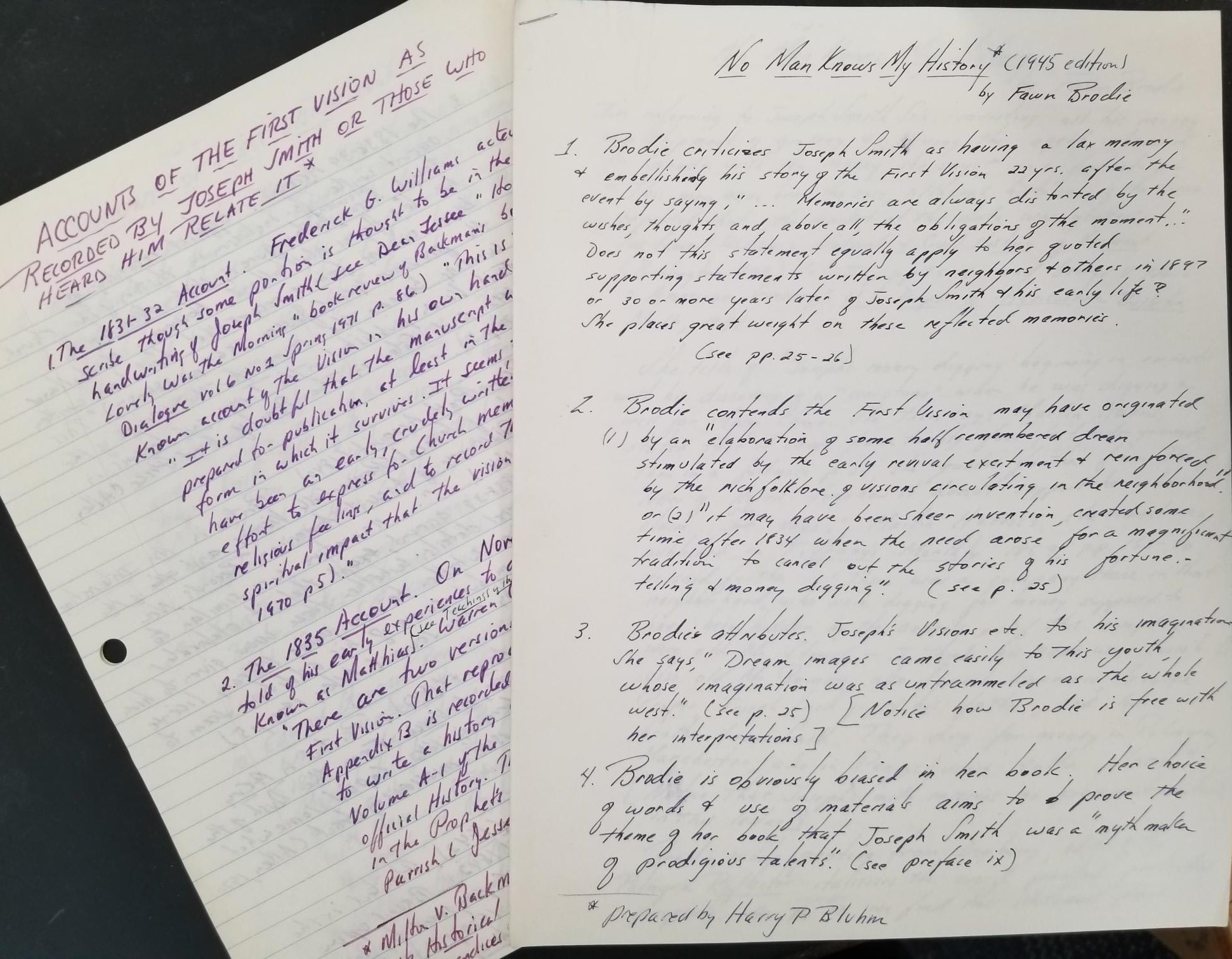 2 Handwritten LDS Documents A Critique of No Man Knows My