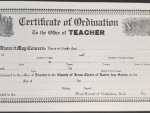 Old Certificate of Ordination To the Office of Teacher — Unused