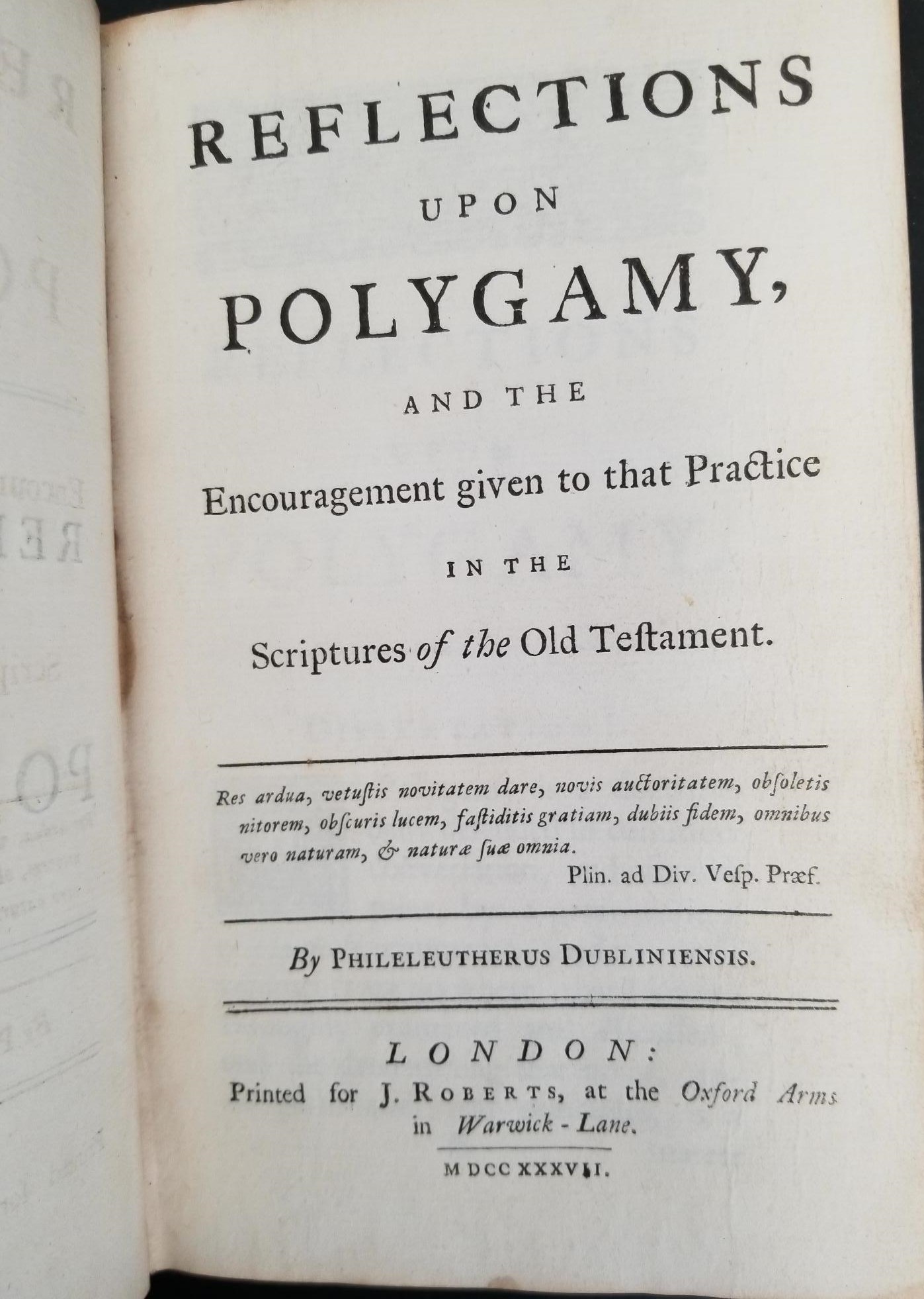 1737 — Reflections Upon Polygamy and the Encouragement Given to that Practice in the Scriptures of the Old Testament — by Phileleutherus Dubliniensis