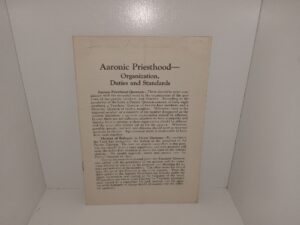 Aaronic Priesthood—Organization, Duties and Standards (Unknown Publishing Date) ~ Unknown Author