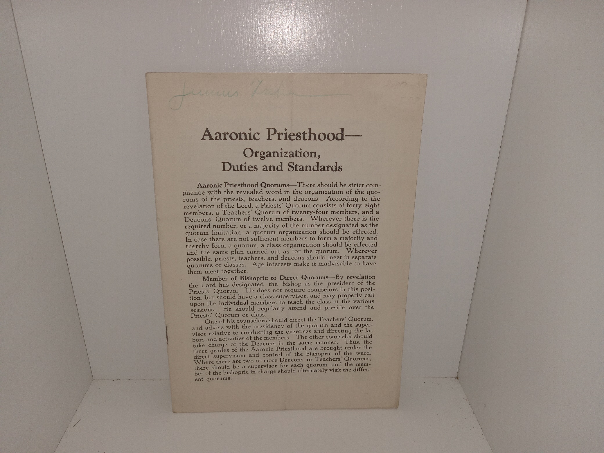 Aaronic Priesthood—Organization, Duties and Standards (Unknown Publishing Date) ~ Unknown Author