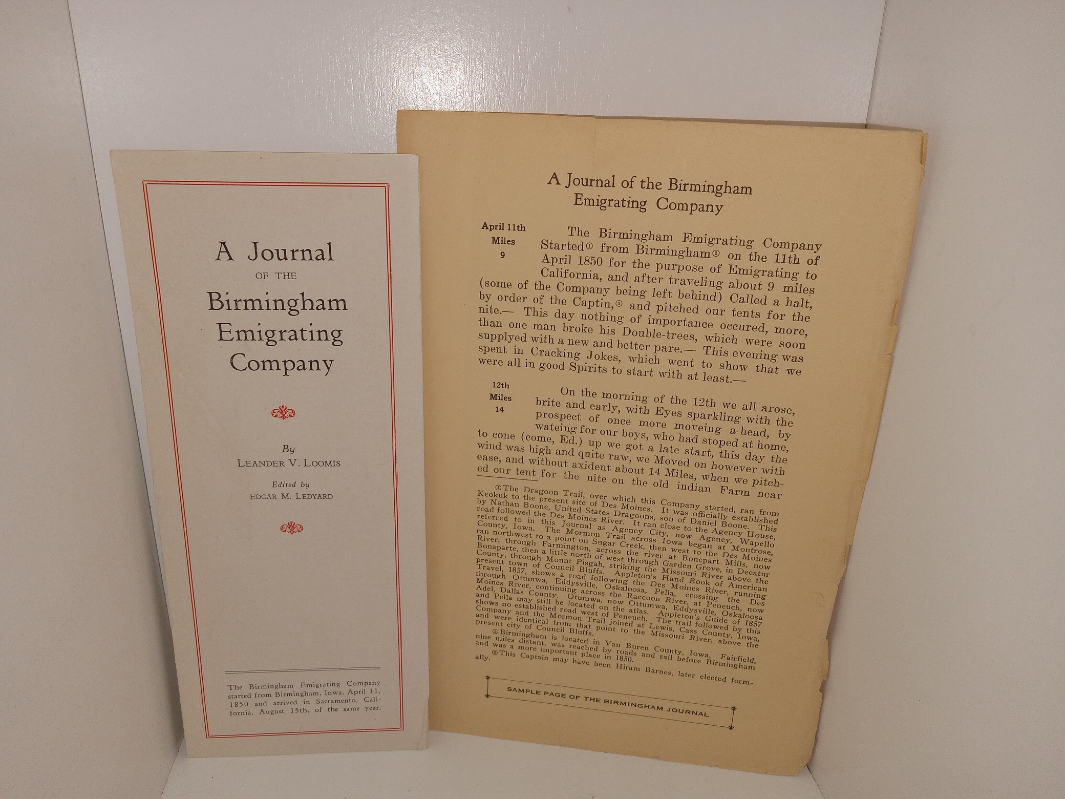 A Journal of the Birmingham Emigrating Company (Pamphlet) (Unknown Publishing Date) ~ by Leander V. Loomis, Edited by Edgar M. Ledyard