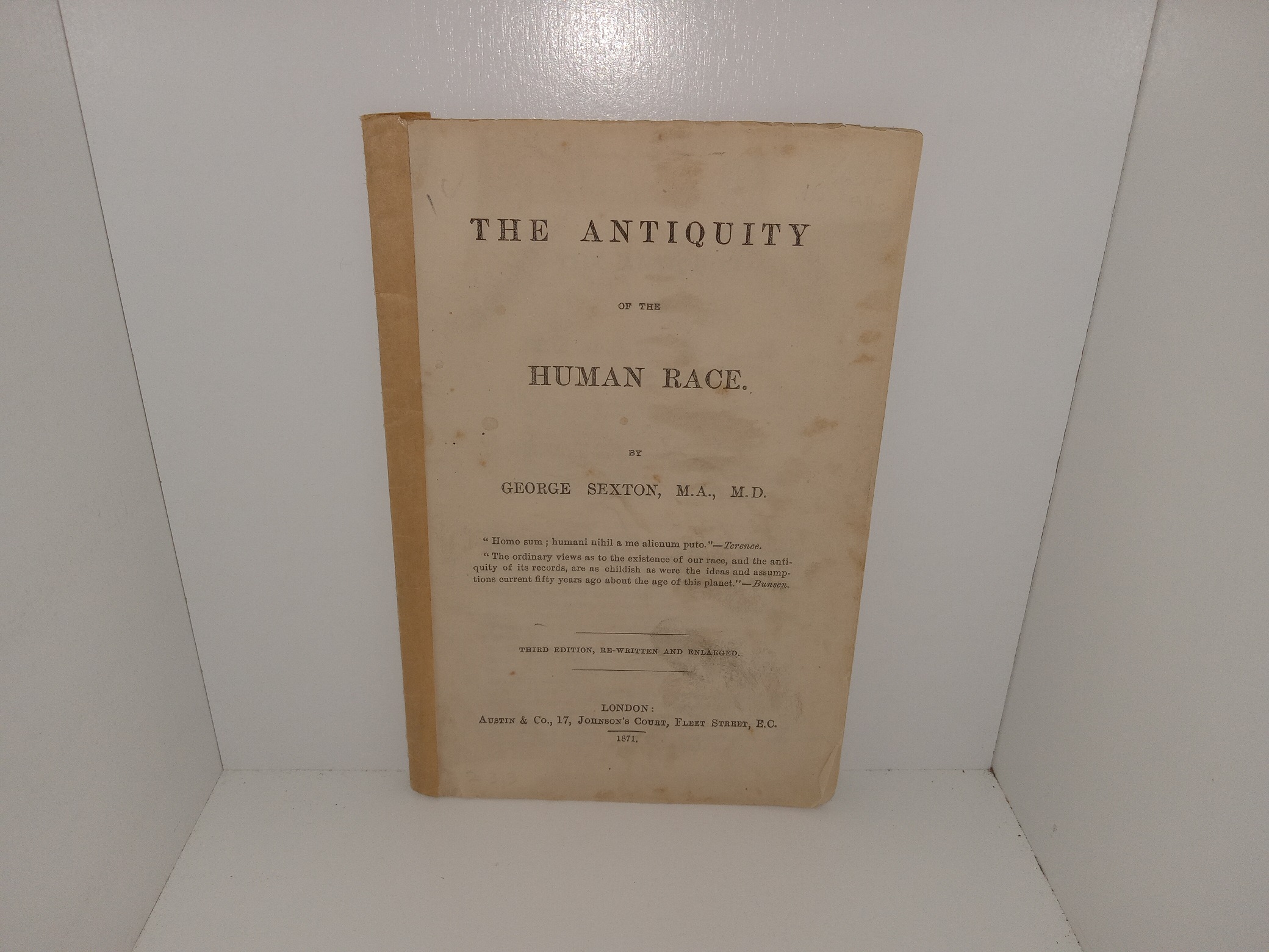 The Antiquity of the Human Race (1871) ~ by George Sexton, M.A., M.D.