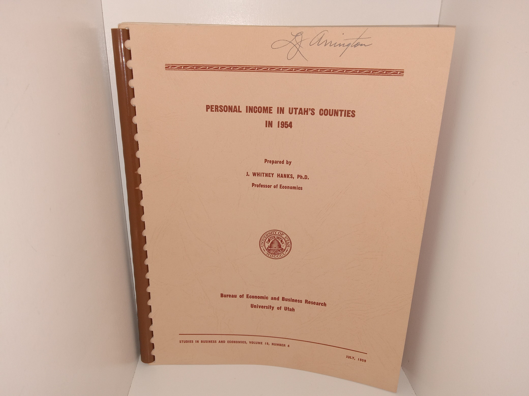 Personal Income in Utah’s Counties in 1954 (1959) ~ Prepared by J. Whitney Hanks, Ph.D.