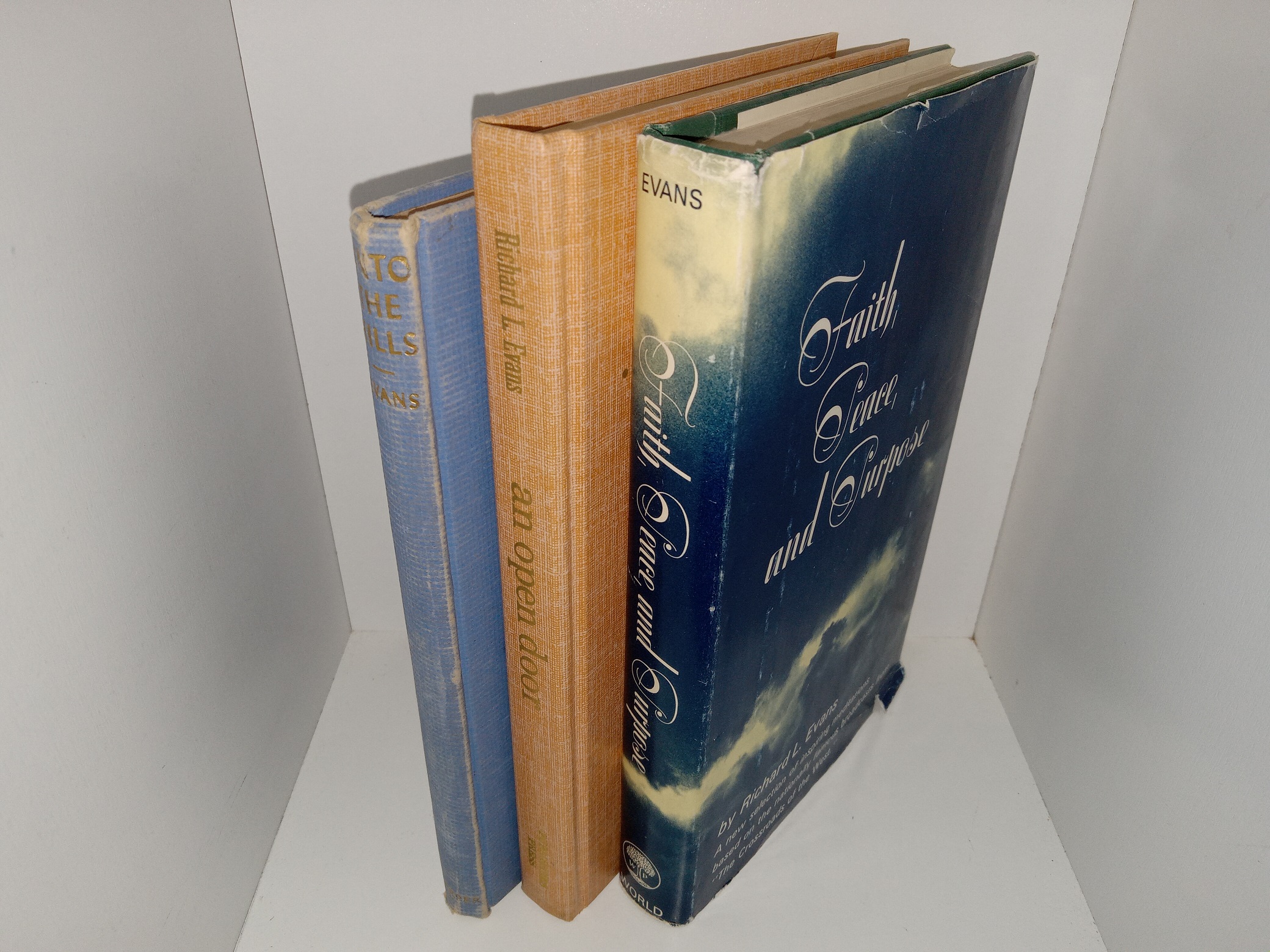 3 LDS Books by Richard L. Evans: Faith, Peach, and Purpose / …An Open Door…: Vol. 2, Thoughts for 100 Days as Heard on Radio / Unto the Hills (See Details)