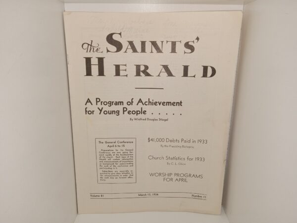 The Saints’ Herald: Vol. 81, No. 11, March 13, 1934 (Newsletter) (1934)