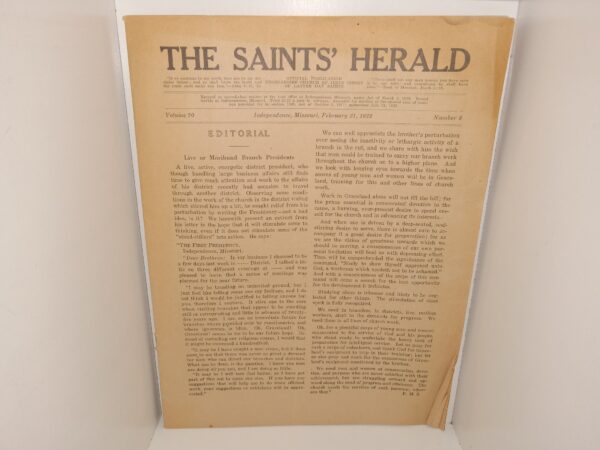 The Saints' Herald: Vol. 70, No. 8, Independence, Missouri, February 21, 1923 (1923)
