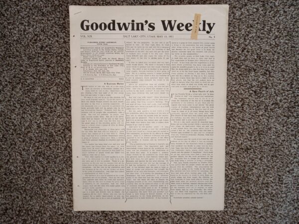 Goodwin’s Weekly: Vol. 19, No. 4, Salt Lake City, Utah, May 13, 1911 (Newspaper) (1911)