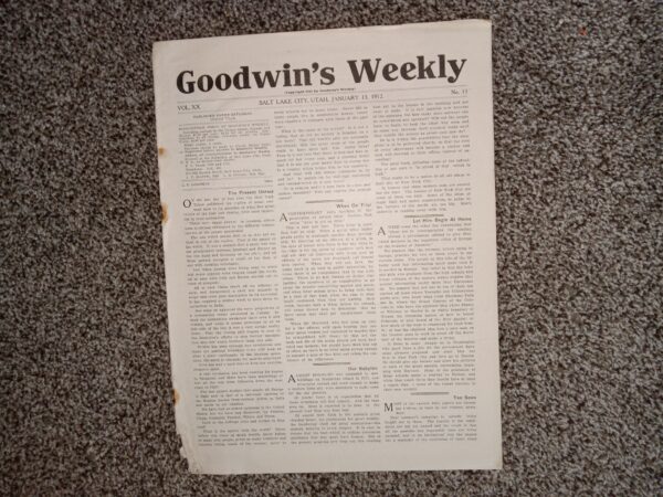 Goodwin’s Weekly: Vol. 20, No. 13, Salt Lake City, Utah, January 13, 1912 (Newspaper) (1912)