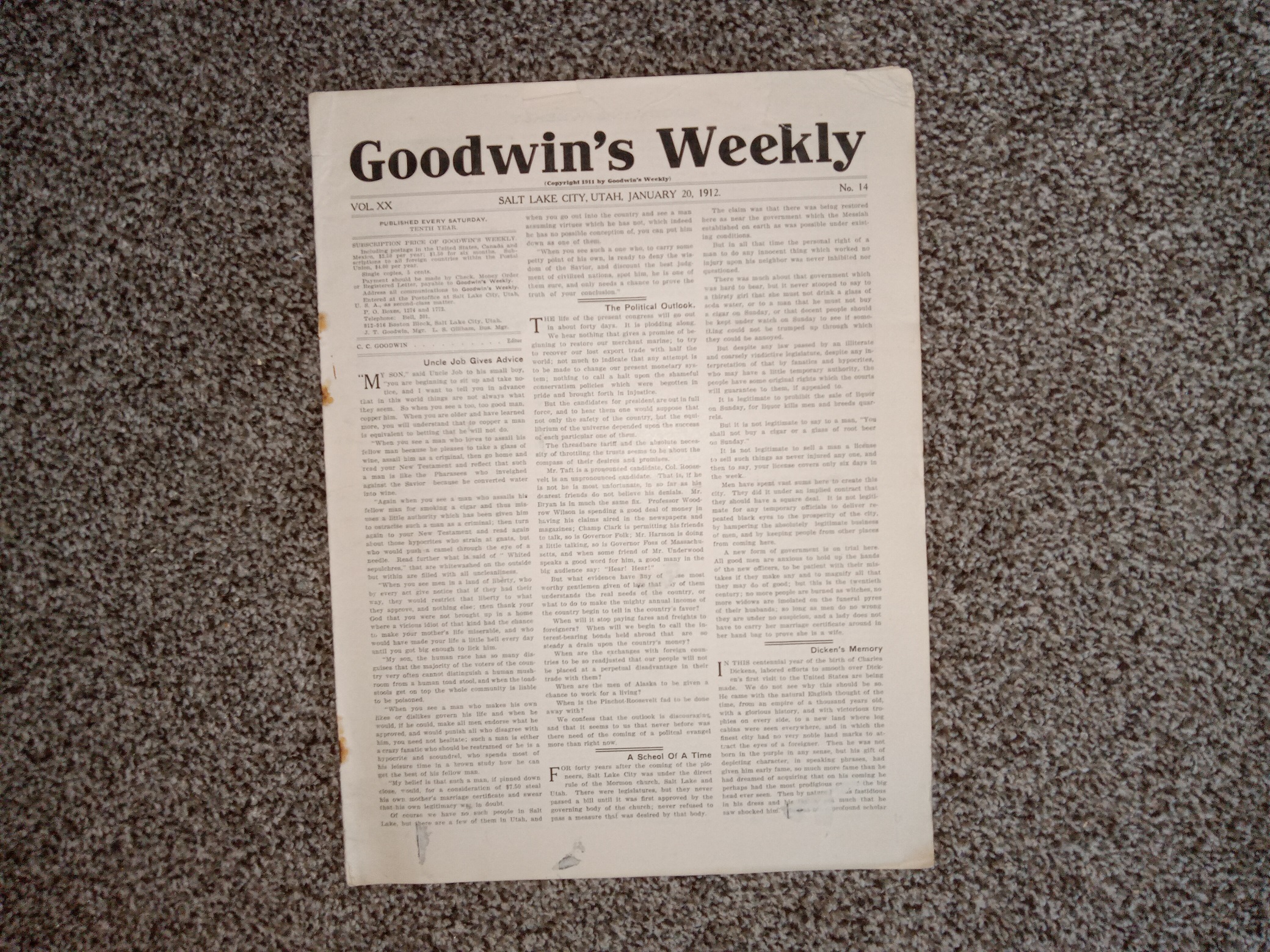 Goodwin’s Weekly: Vol. 20, No. 14, Salt Lake City, Utah, January 20, 1912 (Newspaper) (1912)