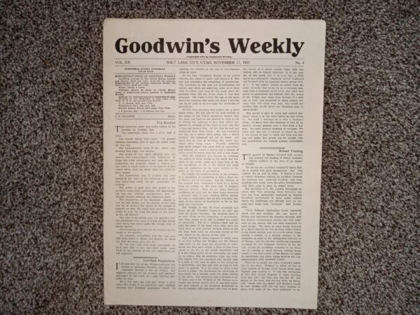 Goodwin’s Weekly: Vol. 20, No. 4, Salt Lake City, Utah, November 11, 1911 (Newspaper) (1911)