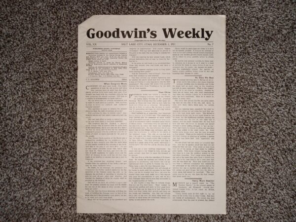 Goodwin’s Weekly: Vol. 20, No. 7, Salt Lake City, Utah, December 2, 1911 (Newspaper) (1911)