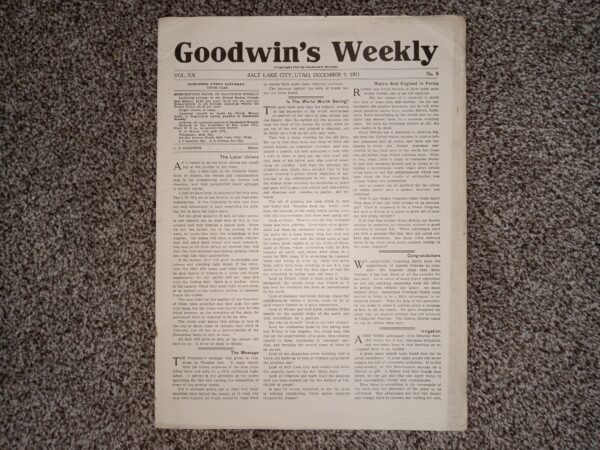 Goodwin's Weekly: Vol. 20, No. 8, Salt Lake City, Utah, December 9, 1911 (Newspaper) (1911)