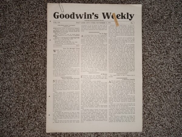 Goodwin’s Weekly: Vol. 20, No. 3, Salt Lake City, Utah, November 4, 1911 (Newspaper) (1911)