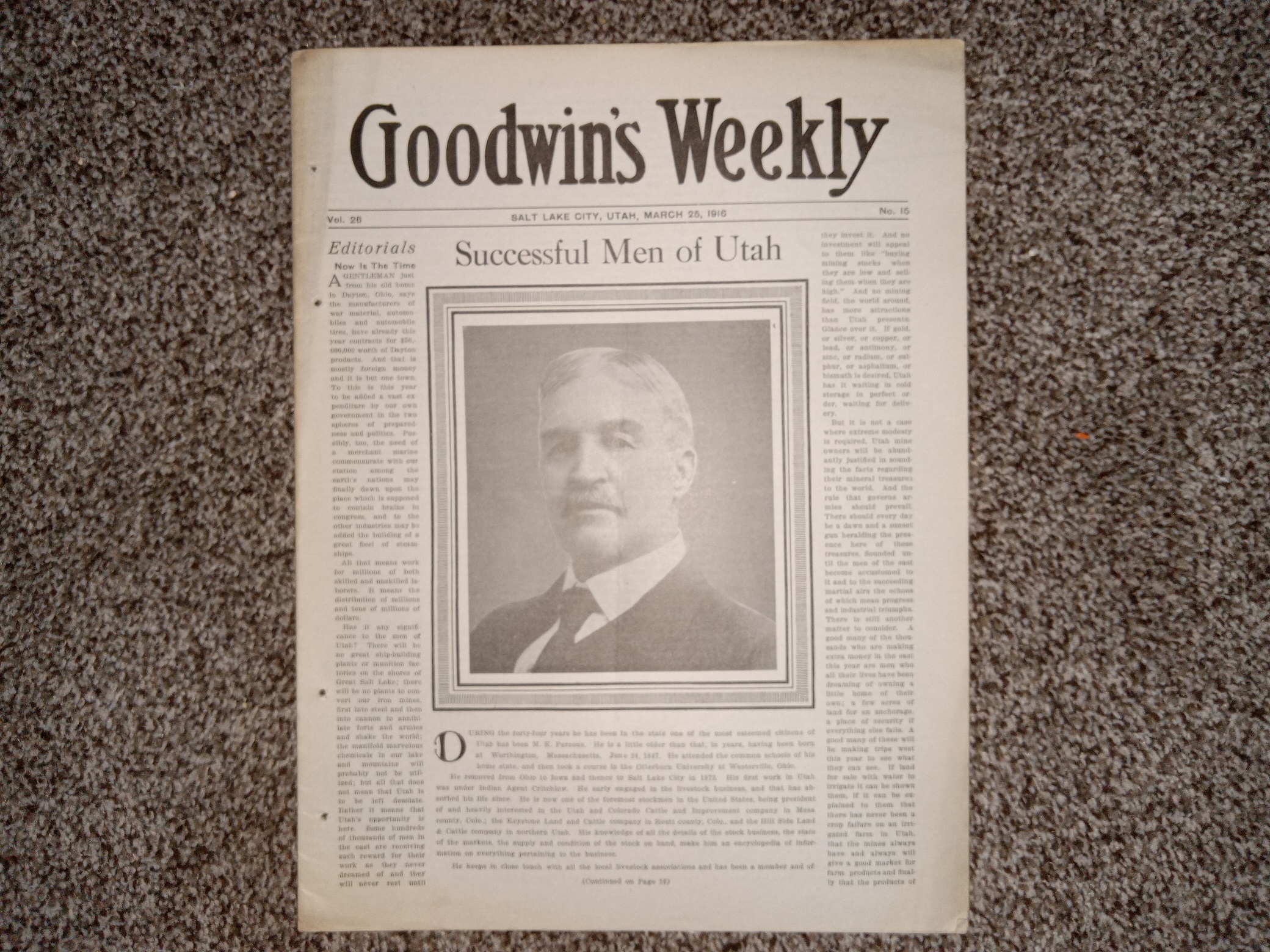 Goodwin’s Weekly: Vol. 26, No. 15, Salt lake City, Utah, March 25, 1916 (Newspaper) (1916)