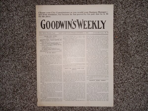 Goodwin’s Weekly: Vol. 22 [Twelfth Year], No. 26, Salt lake City, Utah, October 11, 1913 (Newspaper) (1913)
