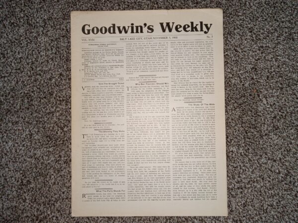 Goodwin’s Weekly: Vol. 18, No. 3, Salt Lake City, Utah, November 5, 1910 (Newspaper) (1910)