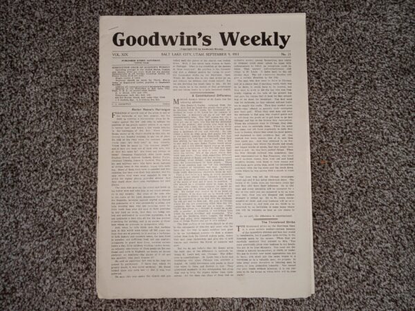 Goodwin's Weekly: Vol. 19, No. 21, Salt Lake City, Utah, September 9, 1911 (Newspaper) (1911)