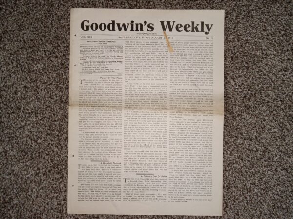 Goodwin’s Weekly: Vol. 19, No. 19, Salt Lake City, Utah, August 26, 1911 (Newspaper) (1911)