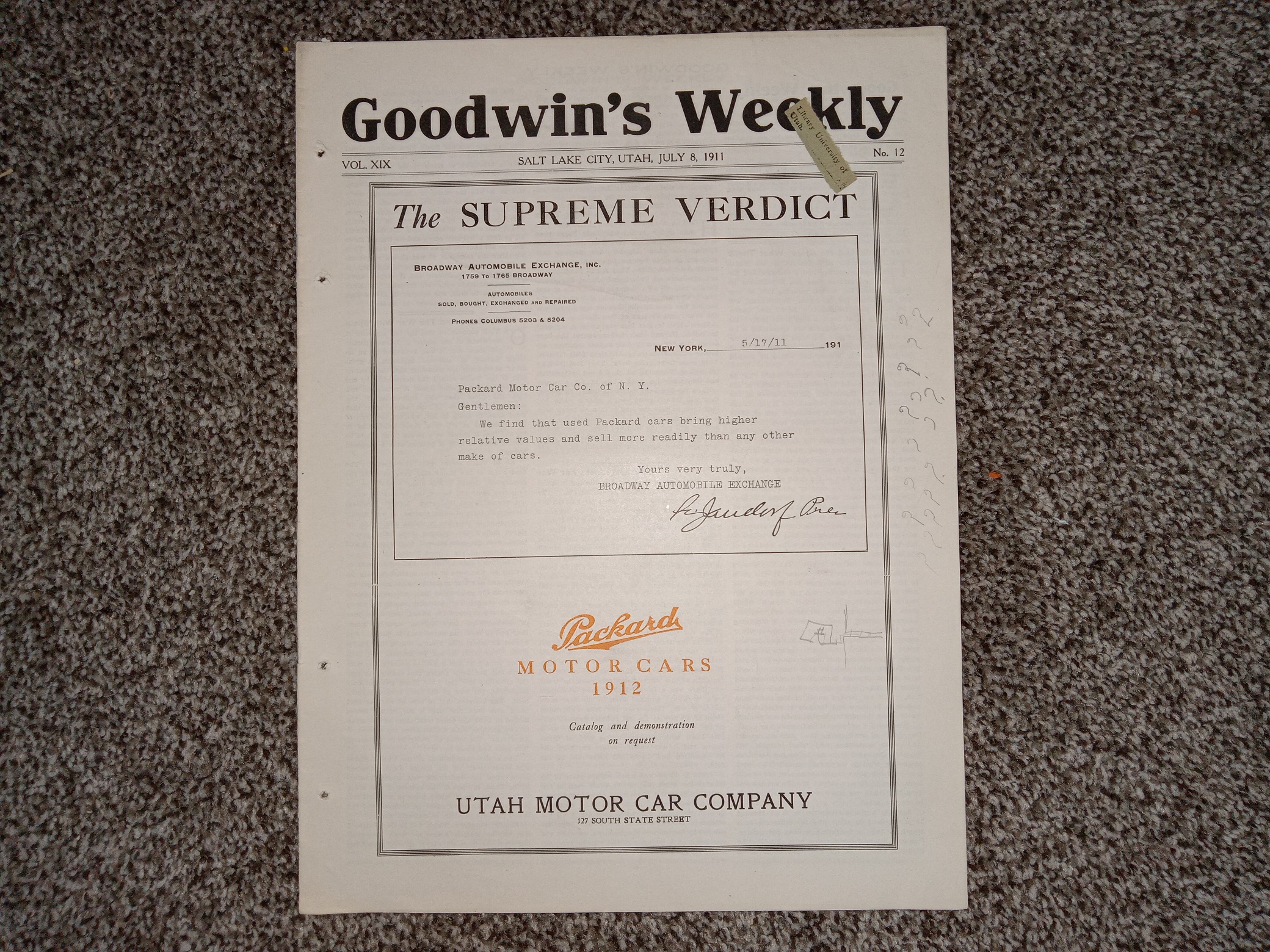 Goodwin’s Weekly: Vol. 19, No. 12, Salt Lake City, Utah, July 8, 1911 (Newspaper) (1911)