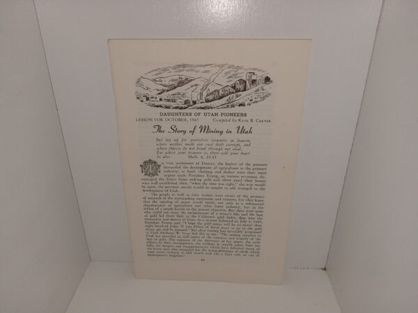 Daughters of Utah Pioneers Lesson for October, 1963: The Story of Mining in Utah (1963) ~ Compiled by Kate B. Carter