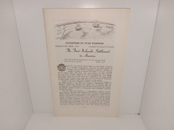 Daughters of Utah Pioneers, Lesson for April, 1964: The First Icelandic Settlement in America (1964) ~ Compiled by Kate B. Carter